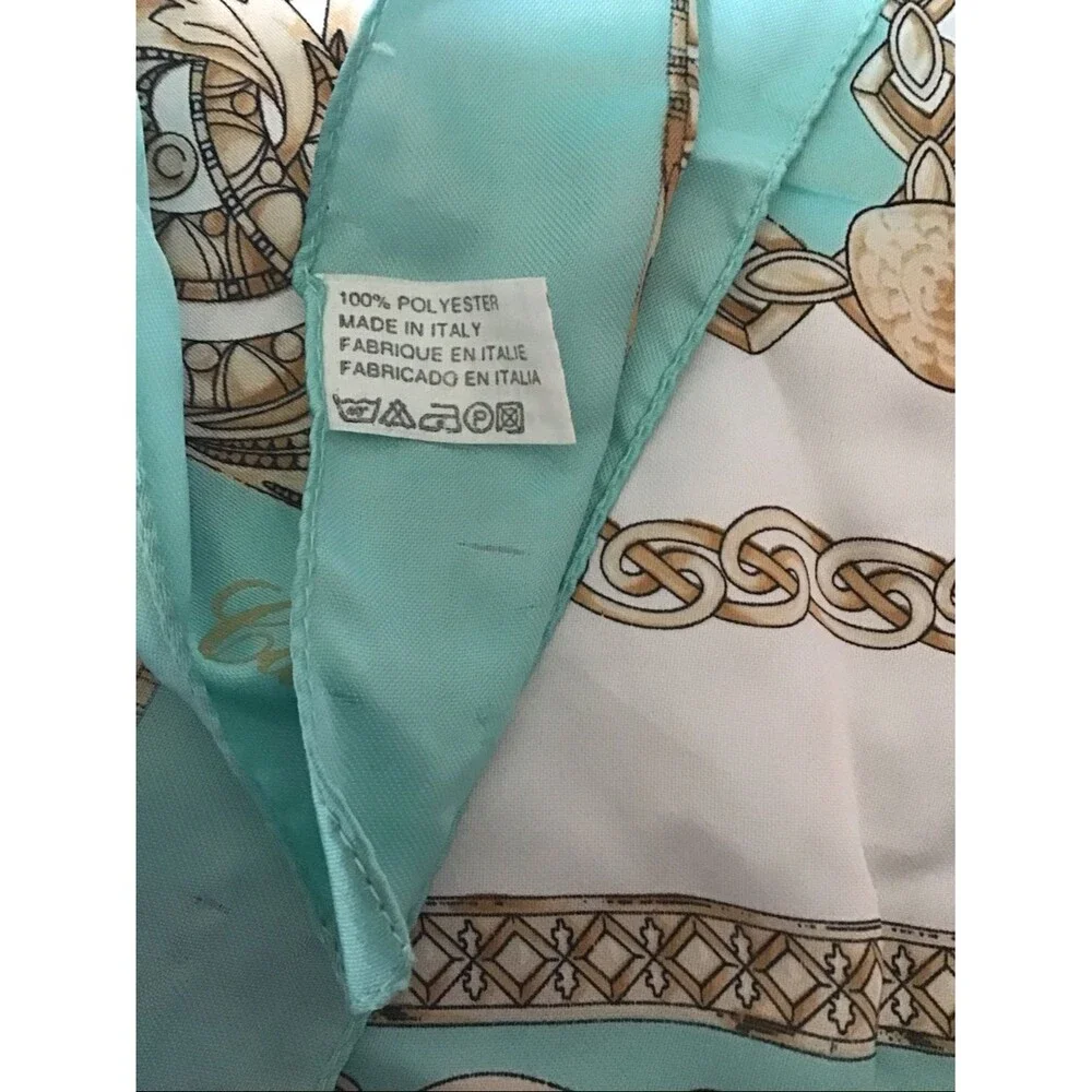Vintage Monaco-Monte Carlo Teal Blue Gold Baroque Square Scarf Made in Italy